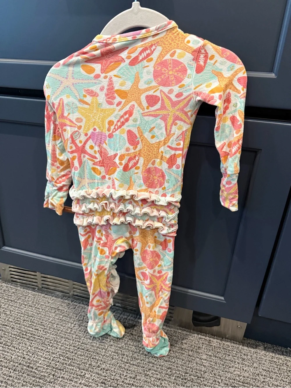 Posh Peanut Coral Yellow Aqua Sea Life Ruffle Footed Pajamas